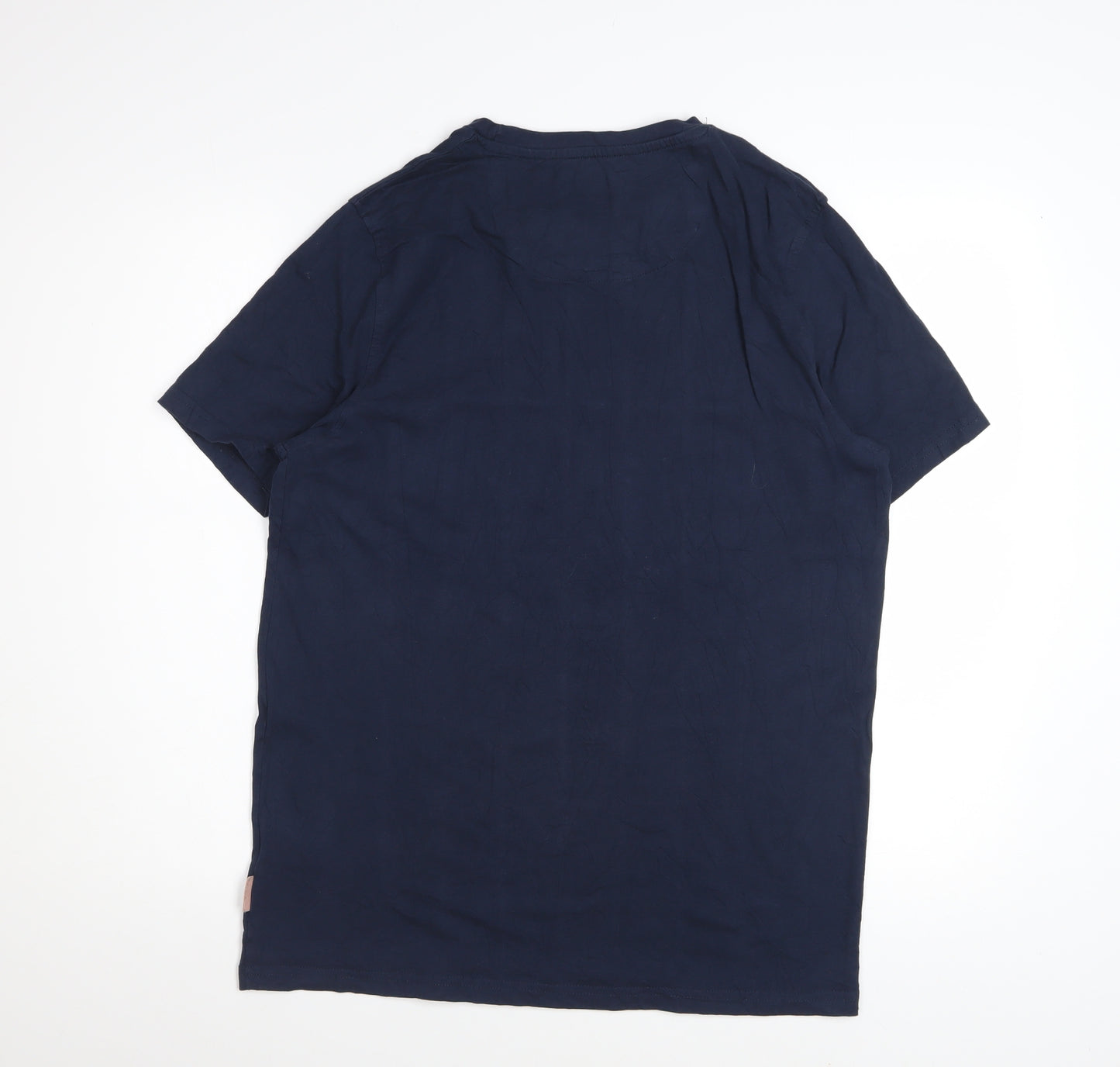 Common People Men's Blue Embroidered Fish Pocket Cotton T-Shirt M