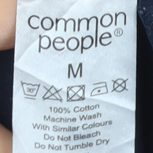 Common People Men's Blue Embroidered Fish Pocket Cotton T-Shirt M