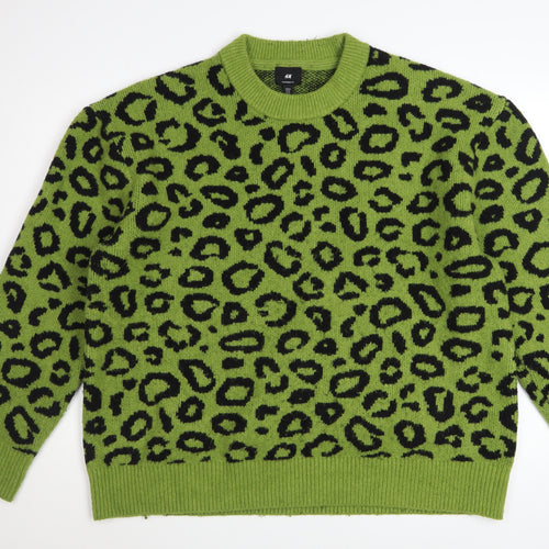H&M Women’s Green Leopard Print Oversized Knit Jumper XL