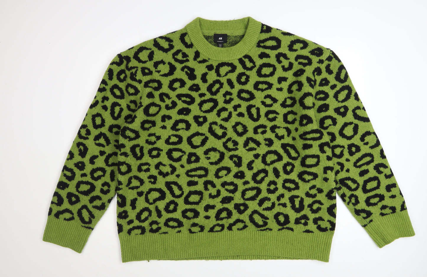 H&M Women’s Green Leopard Print Oversized Knit Jumper XL