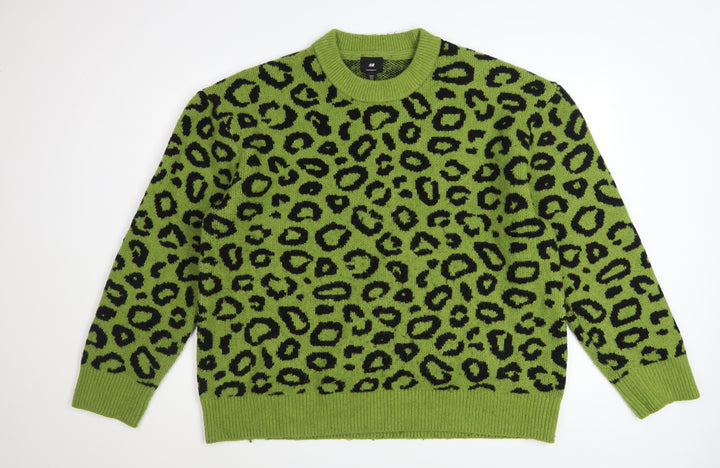 H&M Women’s Green Leopard Print Oversized Knit Jumper XL