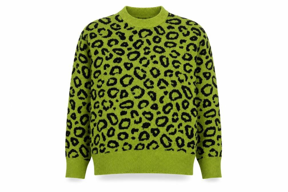 H&M Women’s Green Leopard Print Oversized Knit Jumper XL