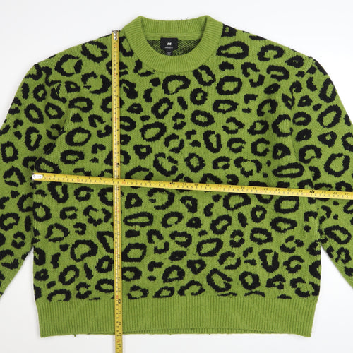 H&M Women’s Green Leopard Print Oversized Knit Jumper XL