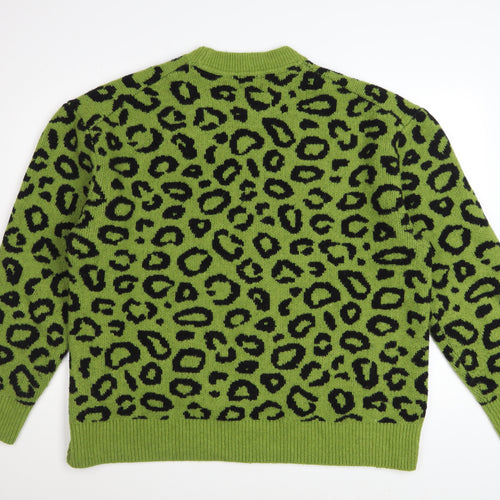 H&M Women’s Green Leopard Print Oversized Knit Jumper XL