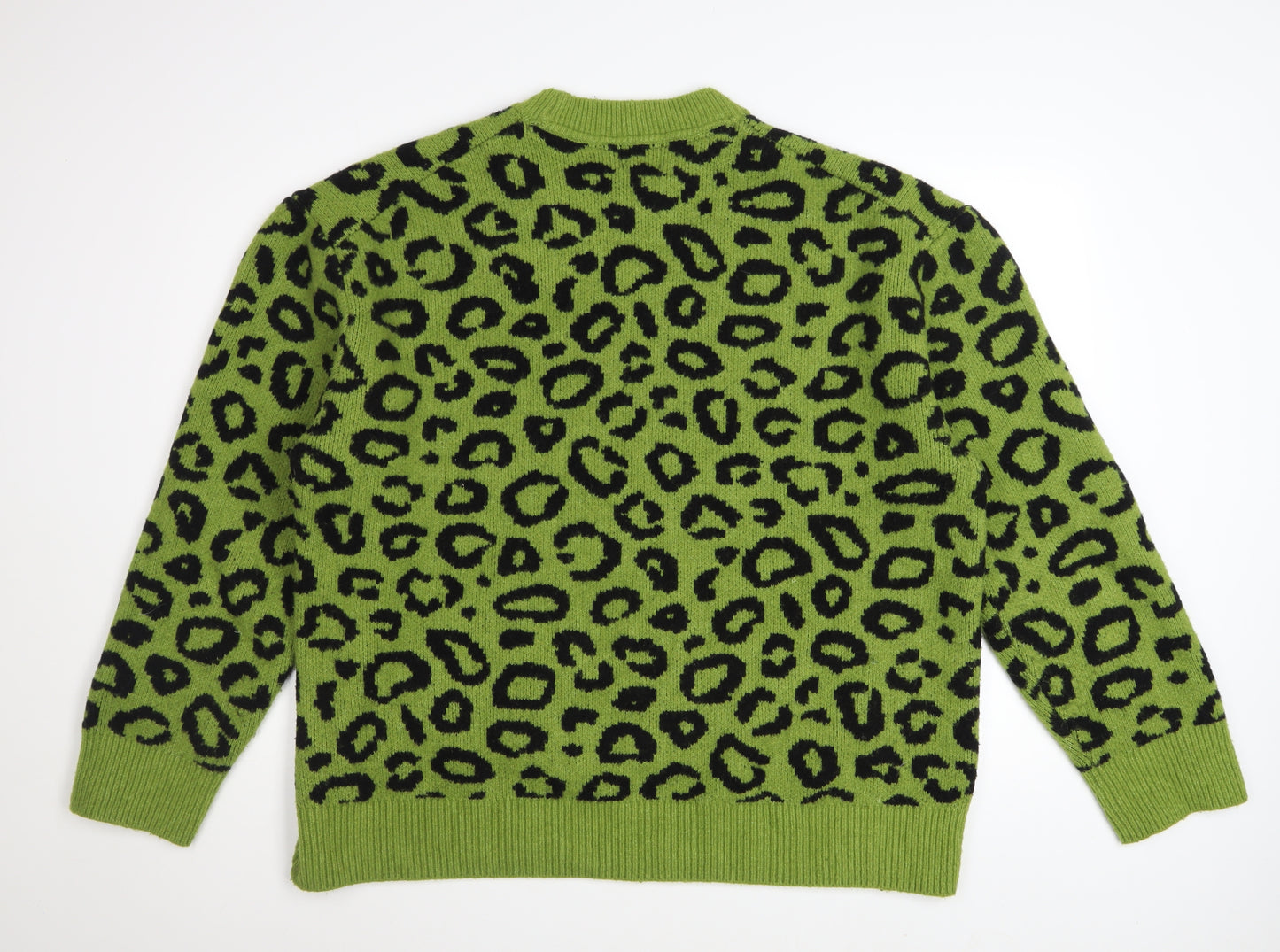 H&M Women’s Green Leopard Print Oversized Knit Jumper XL