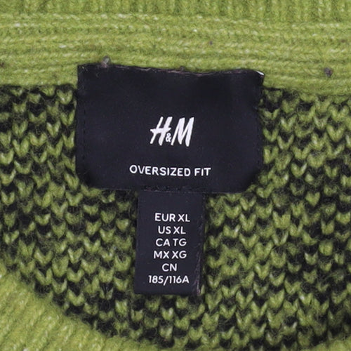 H&M Women’s Green Leopard Print Oversized Knit Jumper XL