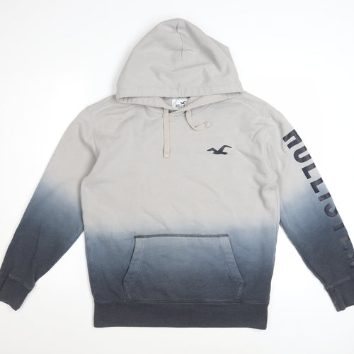 Hollister Men’s Grey Pullover Hoodie M Ombre Logo Sweatshirt