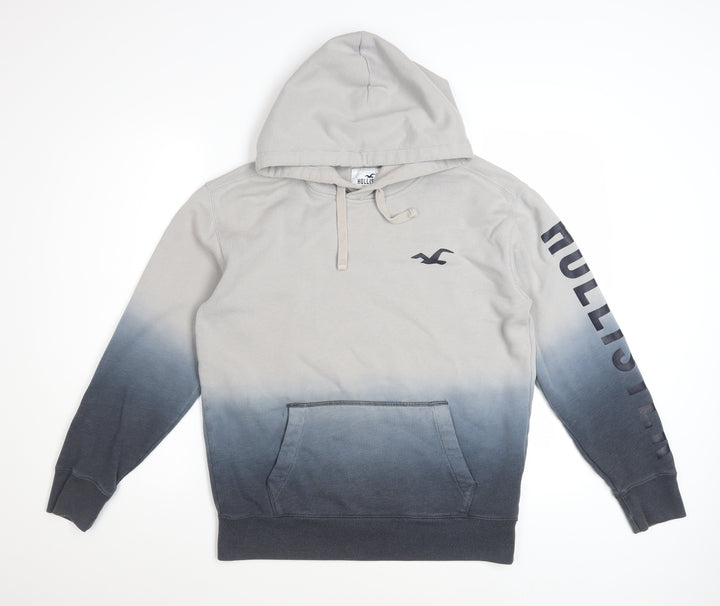 Hollister Men’s Grey Pullover Hoodie M Ombre Logo Sweatshirt