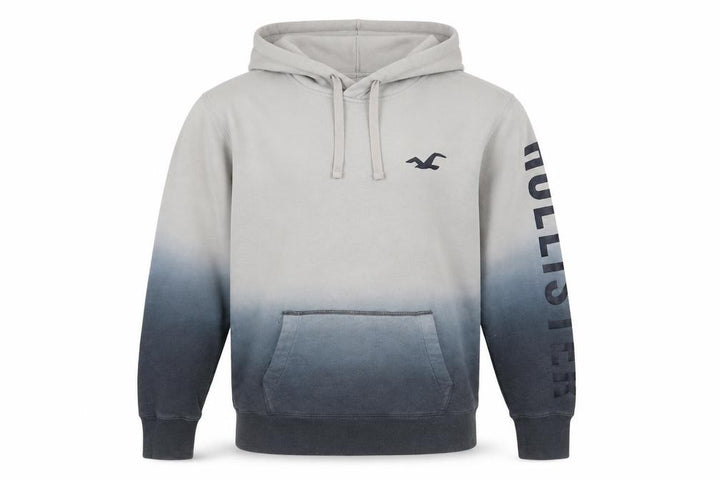 Hollister Men’s Grey Pullover Hoodie M Ombre Logo Sweatshirt
