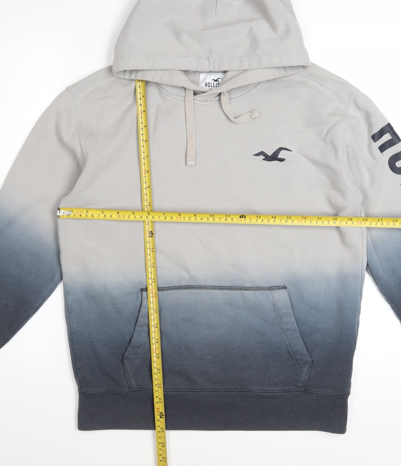 Hollister Men’s Grey Pullover Hoodie M Ombre Logo Sweatshirt