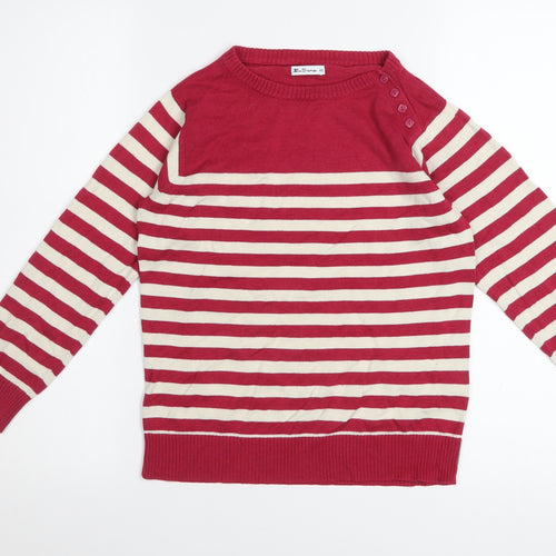 Ben Sherman Women's Red Striped Crew Neck Pullover Jumper XS