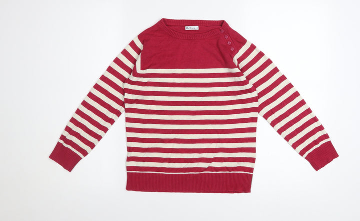 Ben Sherman Women's Red Striped Crew Neck Pullover Jumper XS