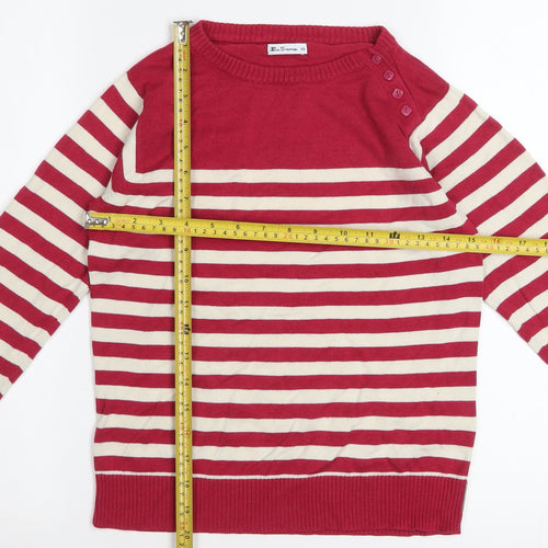 Ben Sherman Women's Red Striped Crew Neck Pullover Jumper XS