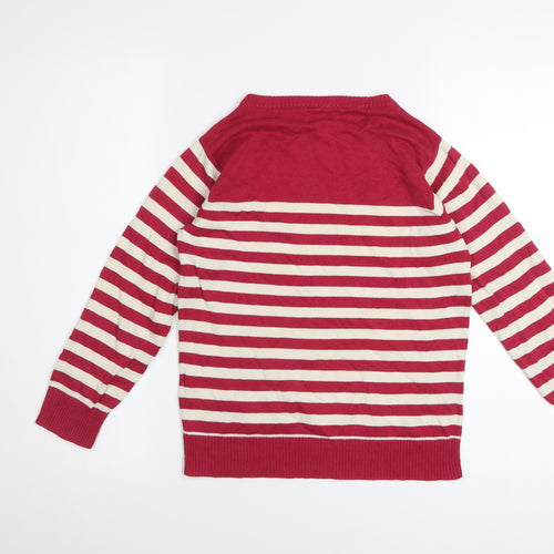 Ben Sherman Women's Red Striped Crew Neck Pullover Jumper XS