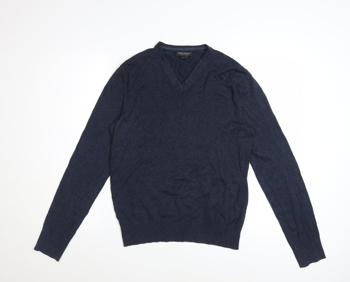 Banana Republic Men's Blue Silk Cotton Cashmere V-Neck Jumper S