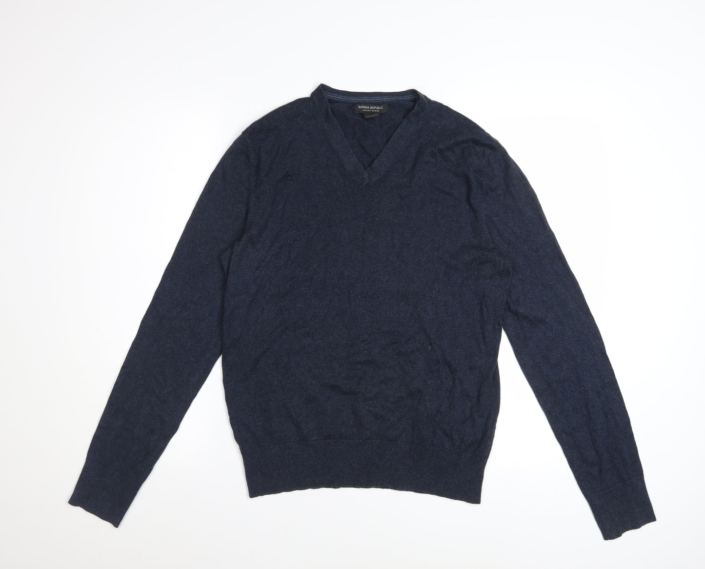 Banana Republic Men's Blue Silk Cotton Cashmere V-Neck Jumper S