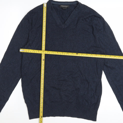 Banana Republic Men's Blue Silk Cotton Cashmere V-Neck Jumper S
