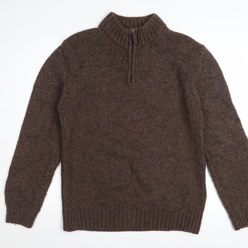 World Republic Men's Brown Wool 1/4 Zip Jumper Size L
