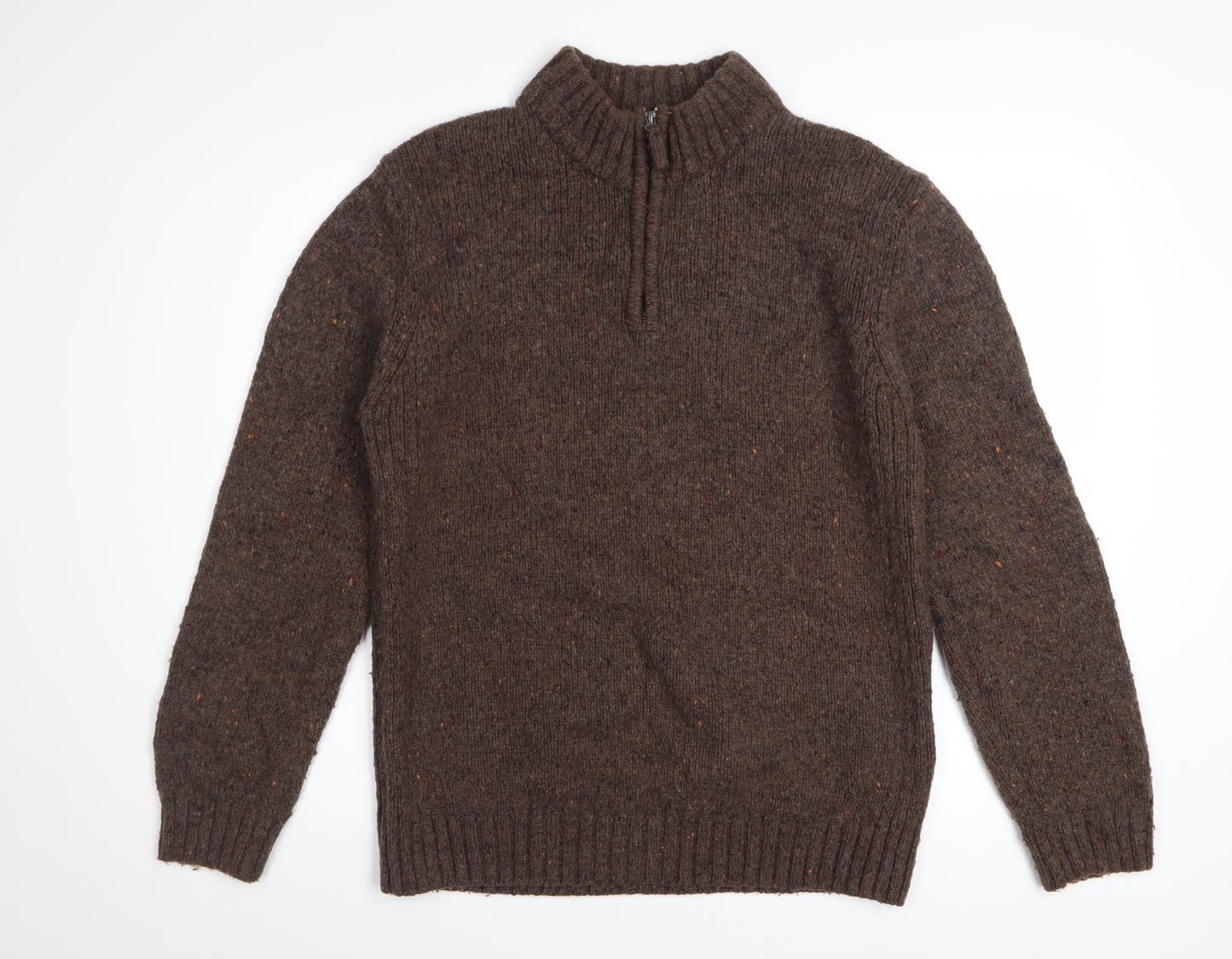 World Republic Men's Brown Wool 1/4 Zip Jumper Size L