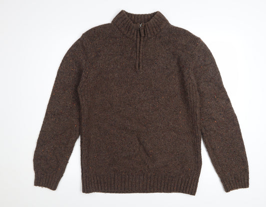World Republic Men's Brown Wool 1/4 Zip Jumper Size L