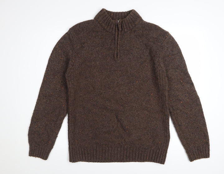 World Republic Men's Brown Wool 1/4 Zip Jumper Size L