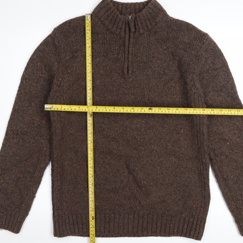 World Republic Men's Brown Wool 1/4 Zip Jumper Size L