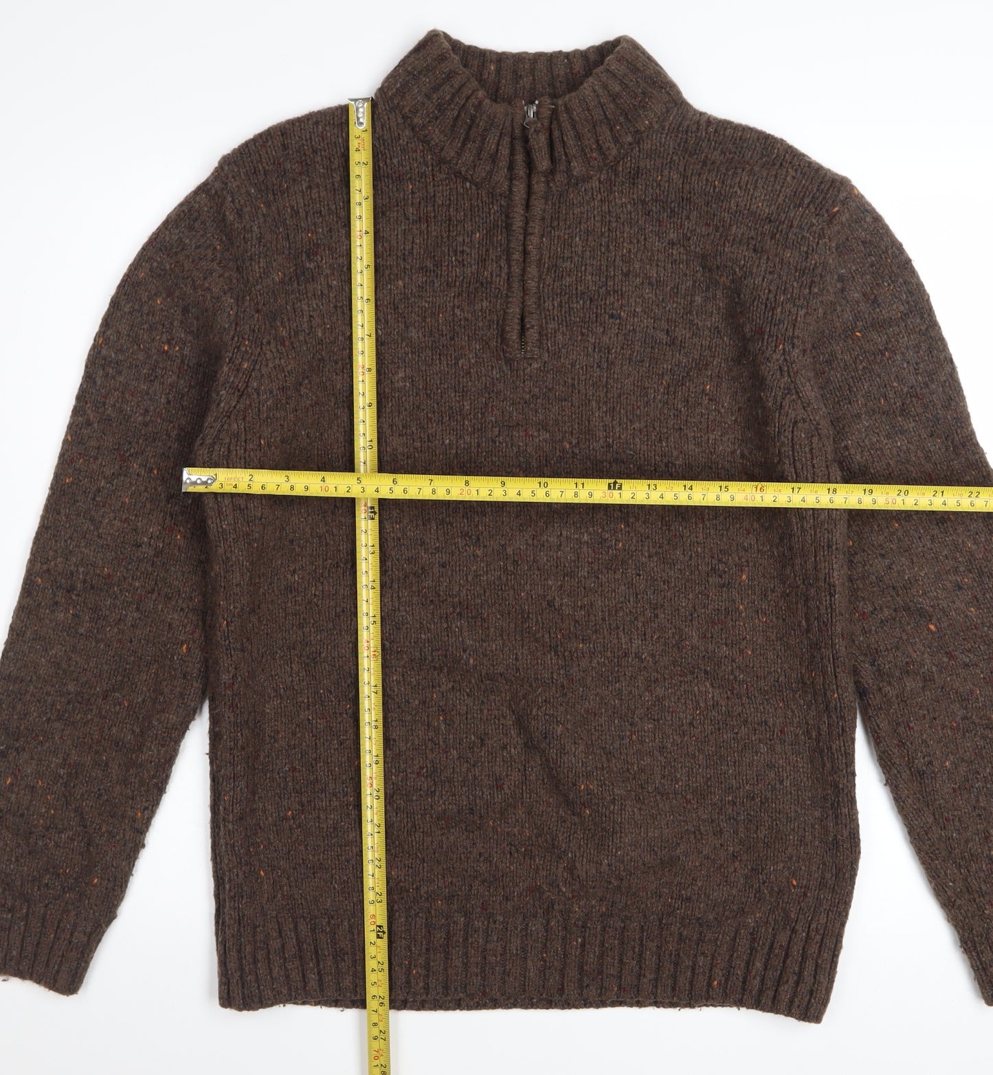 World Republic Men's Brown Wool 1/4 Zip Jumper Size L