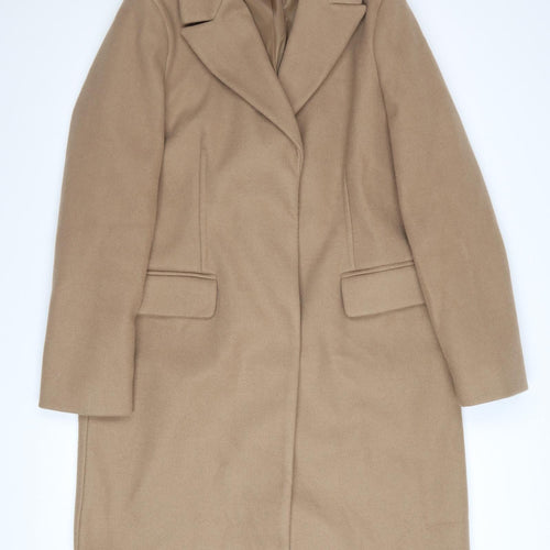 Marks and Spencer Women Beige Size 12 Regular Wool Look Overcoat