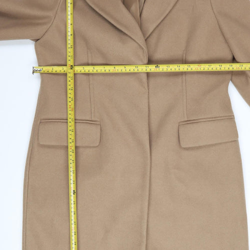 Marks and Spencer Women Beige Size 12 Regular Wool Look Overcoat