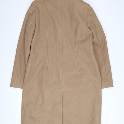 Marks and Spencer Women Beige Size 12 Regular Wool Look Overcoat