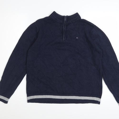 Tommy Hilfiger Boys Blue 12-14 Years Cotton 1/4 Zip High Neck Jumper