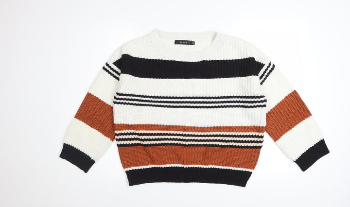 Zesica Women's Multicoloured Striped Knit Pullover Jumper M