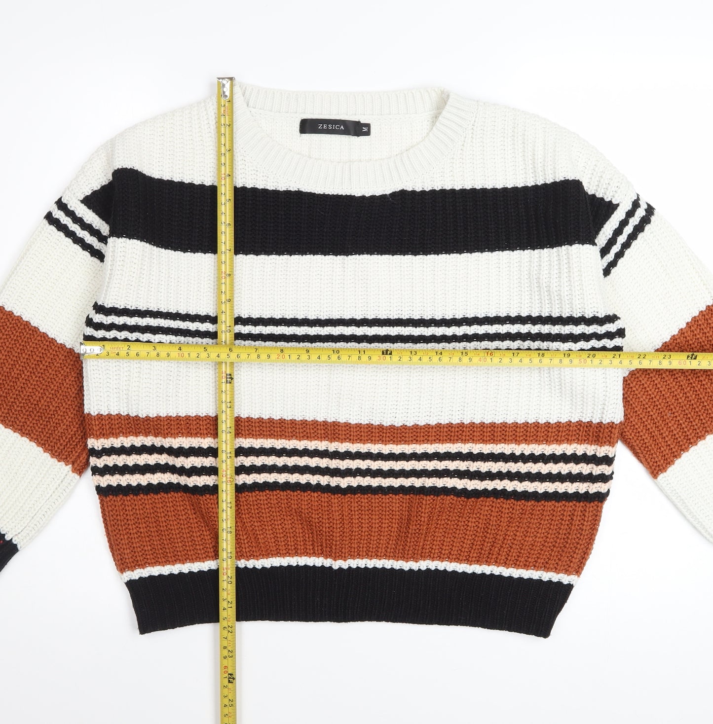 Zesica Women's Multicoloured Striped Knit Pullover Jumper M