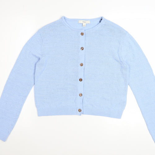 Marks and Spencer Women Blue Knit Cardigan Small Long Sleeve