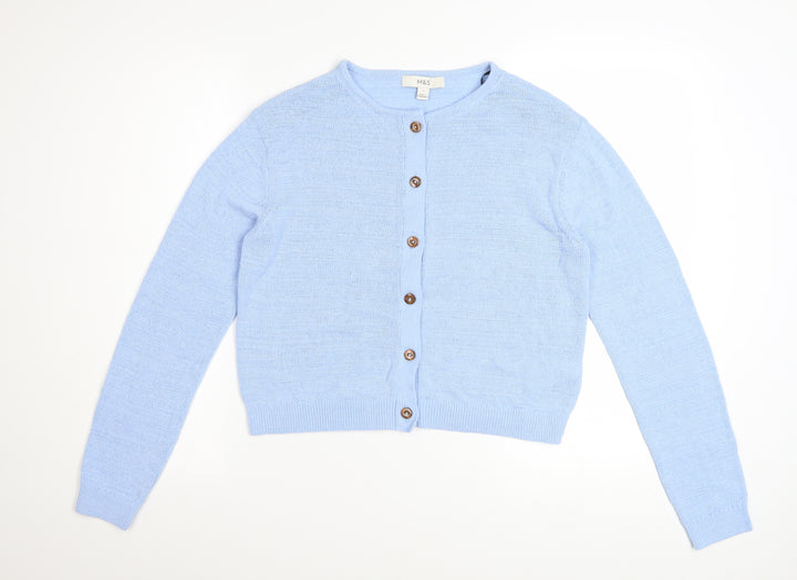 Marks and Spencer Women Blue Knit Cardigan Small Long Sleeve