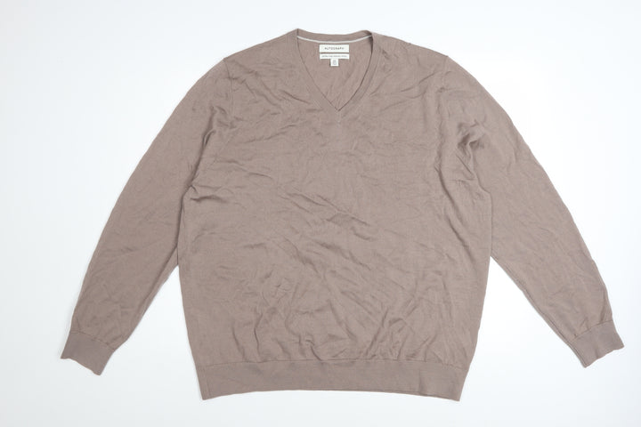 Marks and Spencer Men’s Beige 2XL V-Neck Merino Wool Jumper