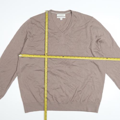 Marks and Spencer Men’s Beige 2XL V-Neck Merino Wool Jumper