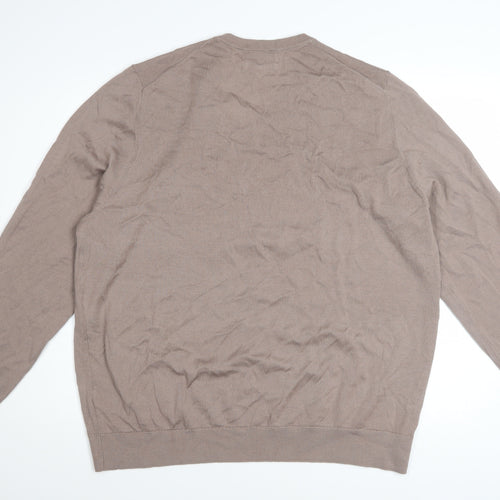 Marks and Spencer Men’s Beige 2XL V-Neck Merino Wool Jumper