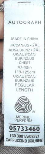 Marks and Spencer Men’s Beige 2XL V-Neck Merino Wool Jumper