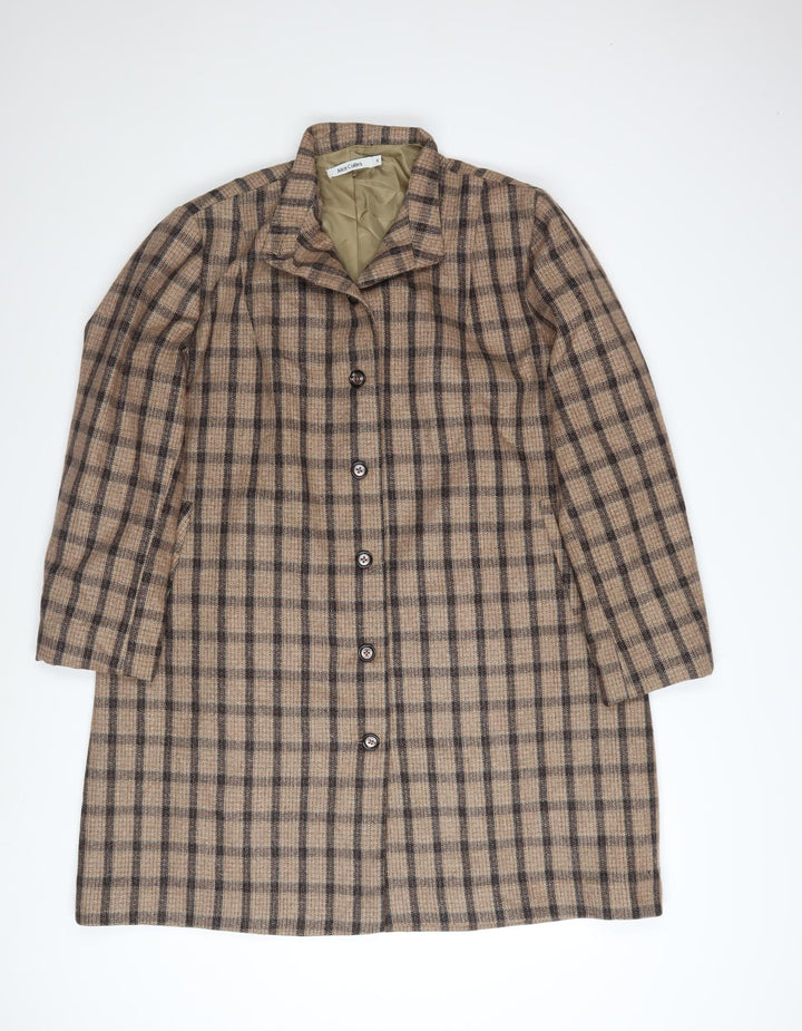 Alice Collins Women's Beige Check Mid-Length Overcoat Size 18