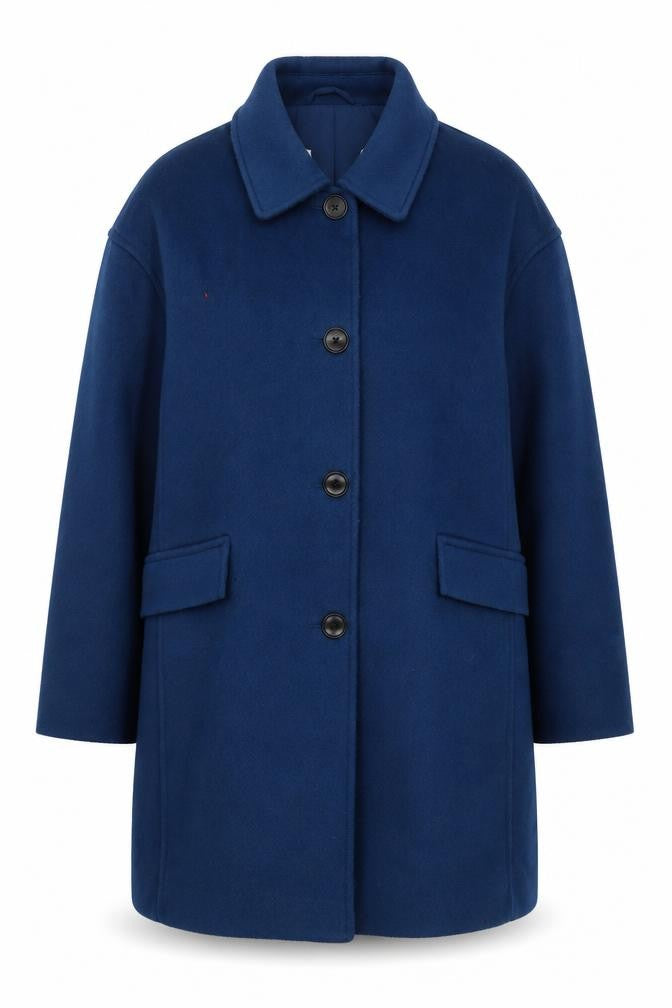 Front view of Marks & Spencer Women's Blue Mid-Length Overcoat, size 14