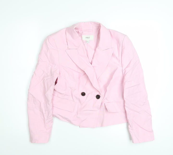 Marks and Spencer Women's Pink Blazer Size 6 Linen Mix