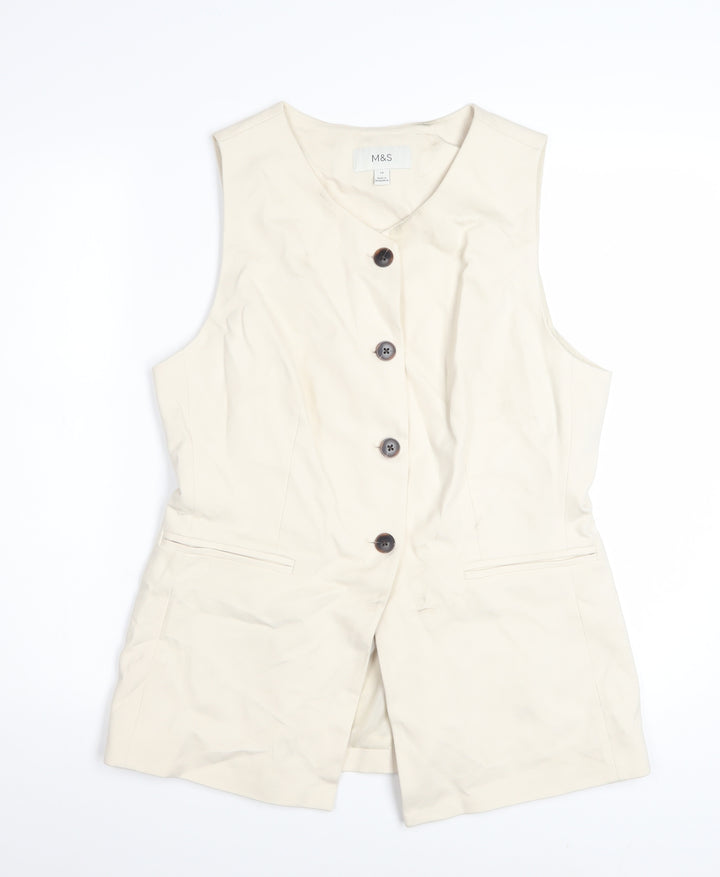 Marks and Spencer Women Beige Sleeveless Tunic Blouse Size 14