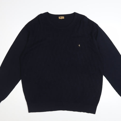 Gabicci Men’s Blue 2XL Crew Neck Cotton Acrylic Knit Jumper