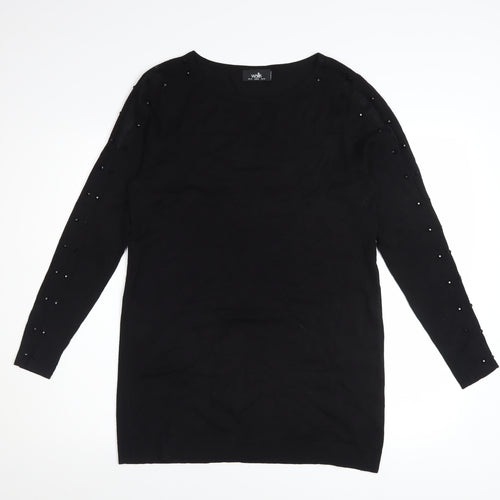 Wallis Women’s Black Size 14 Shift Dress Beaded Long Sleeve Knit