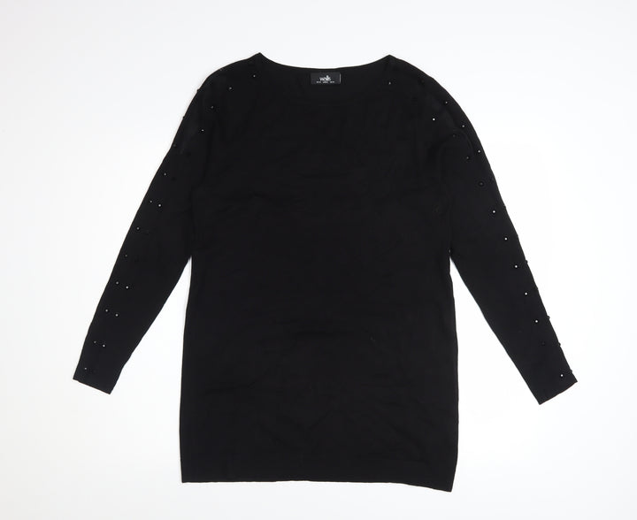 Wallis Women’s Black Size 14 Shift Dress Beaded Long Sleeve Knit