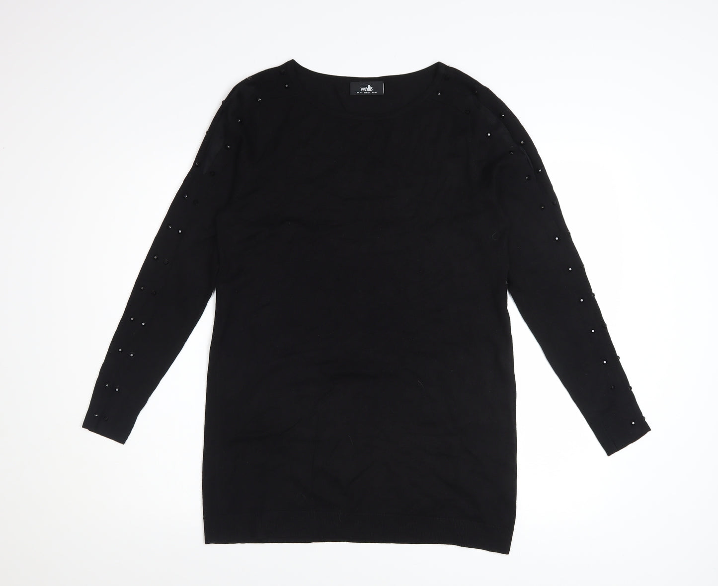 Wallis Women’s Black Size 14 Shift Dress Beaded Long Sleeve Knit
