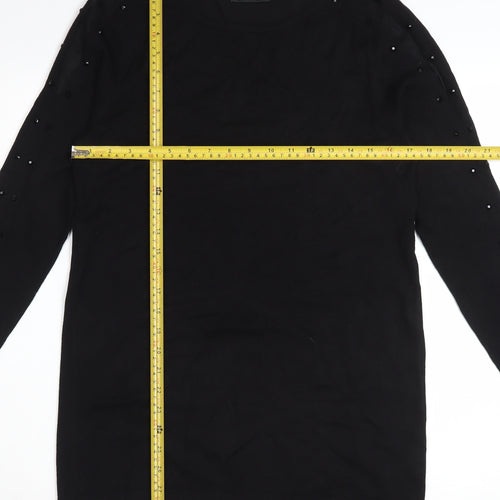 Wallis Women’s Black Size 14 Shift Dress Beaded Long Sleeve Knit