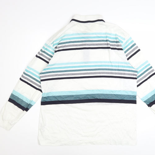 Giffini Men’s White Striped Long Sleeve Cotton Polo Shirt Size L