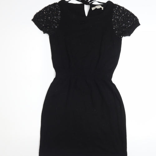 LOFT Women's Black Sequin Short Sleeve Bodycon Dress XS